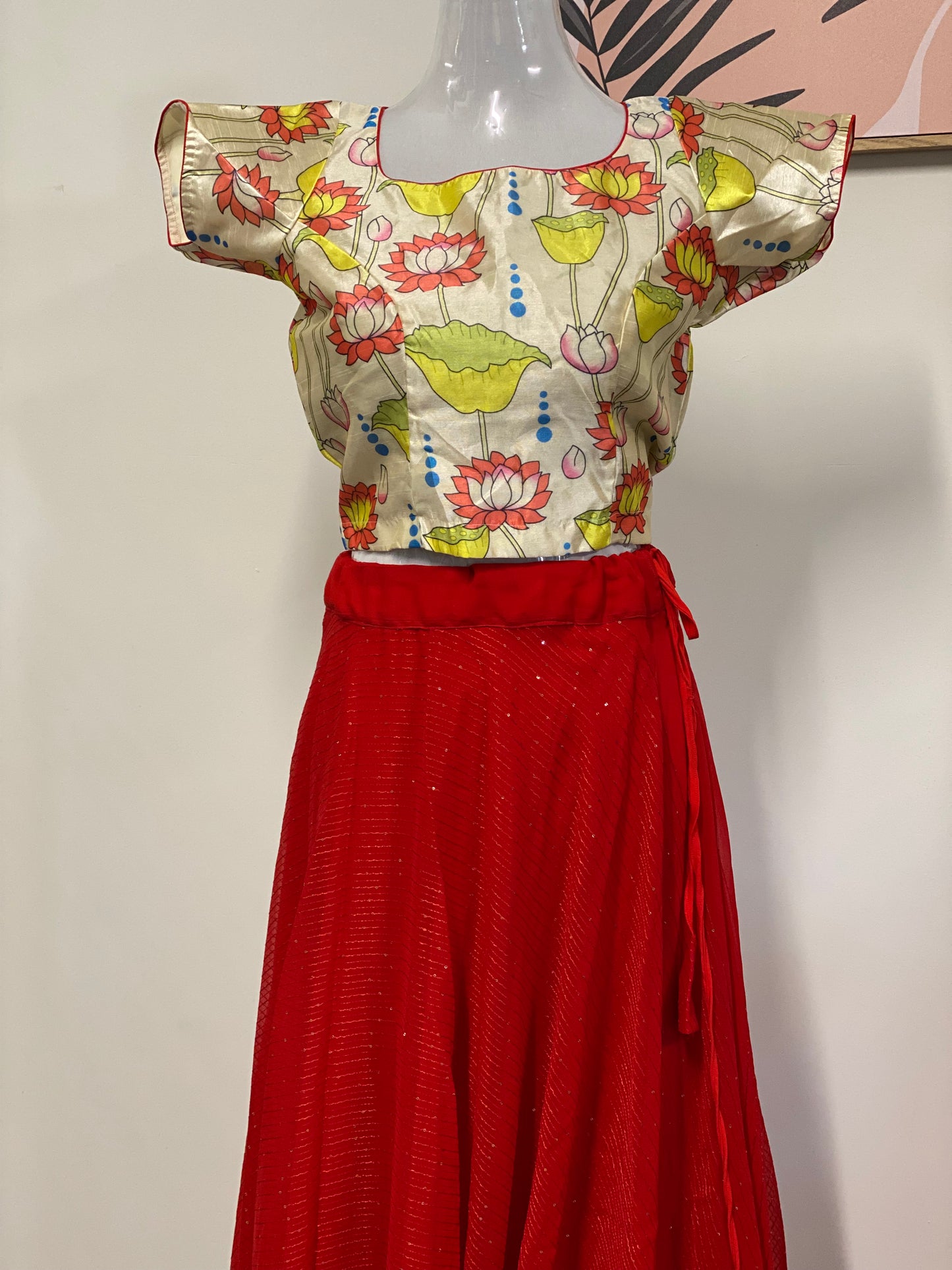 Georgette sequence lehanga croptop / Kalamkari blouse