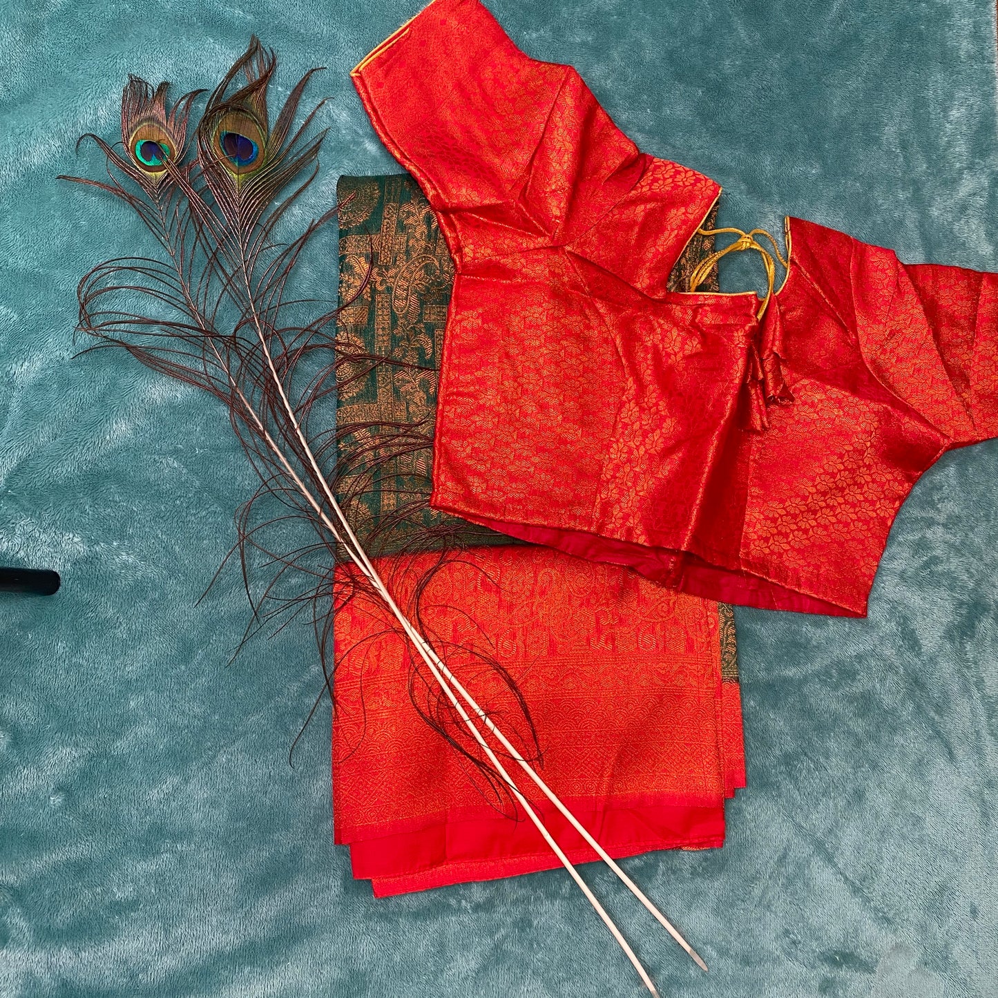 KUBERA SOFT SILK SAREE - GREEN WITH RED