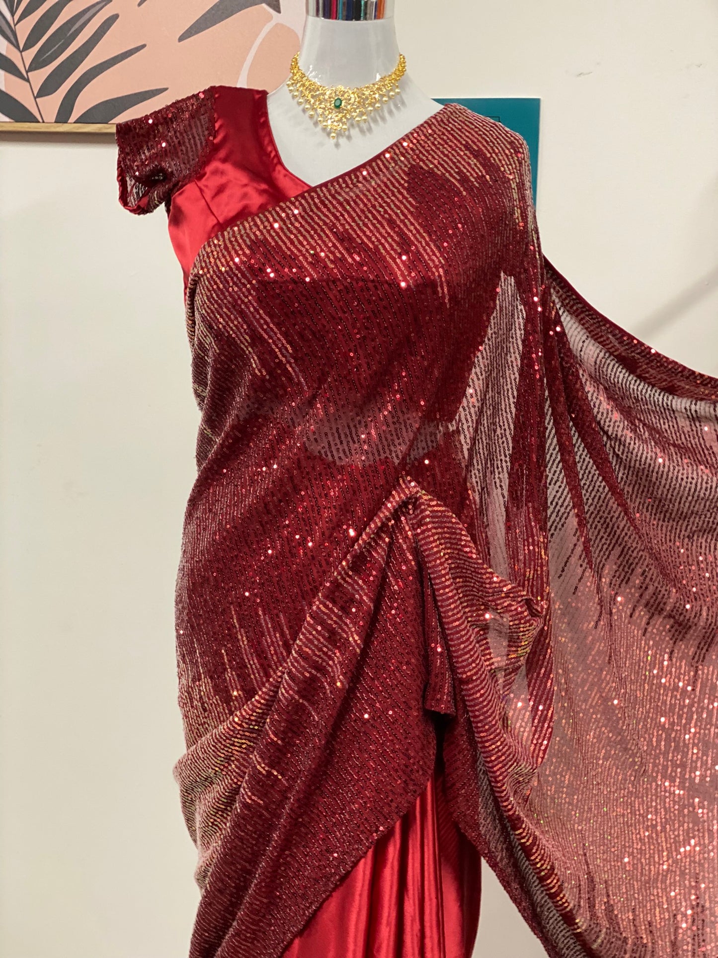 Sequence Saree Maroon