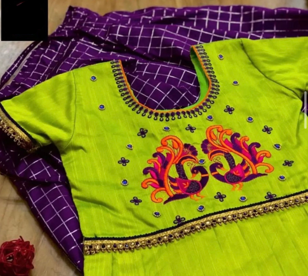 GIRLS KUPPADAM CHECKS PURPLE LEHANGA