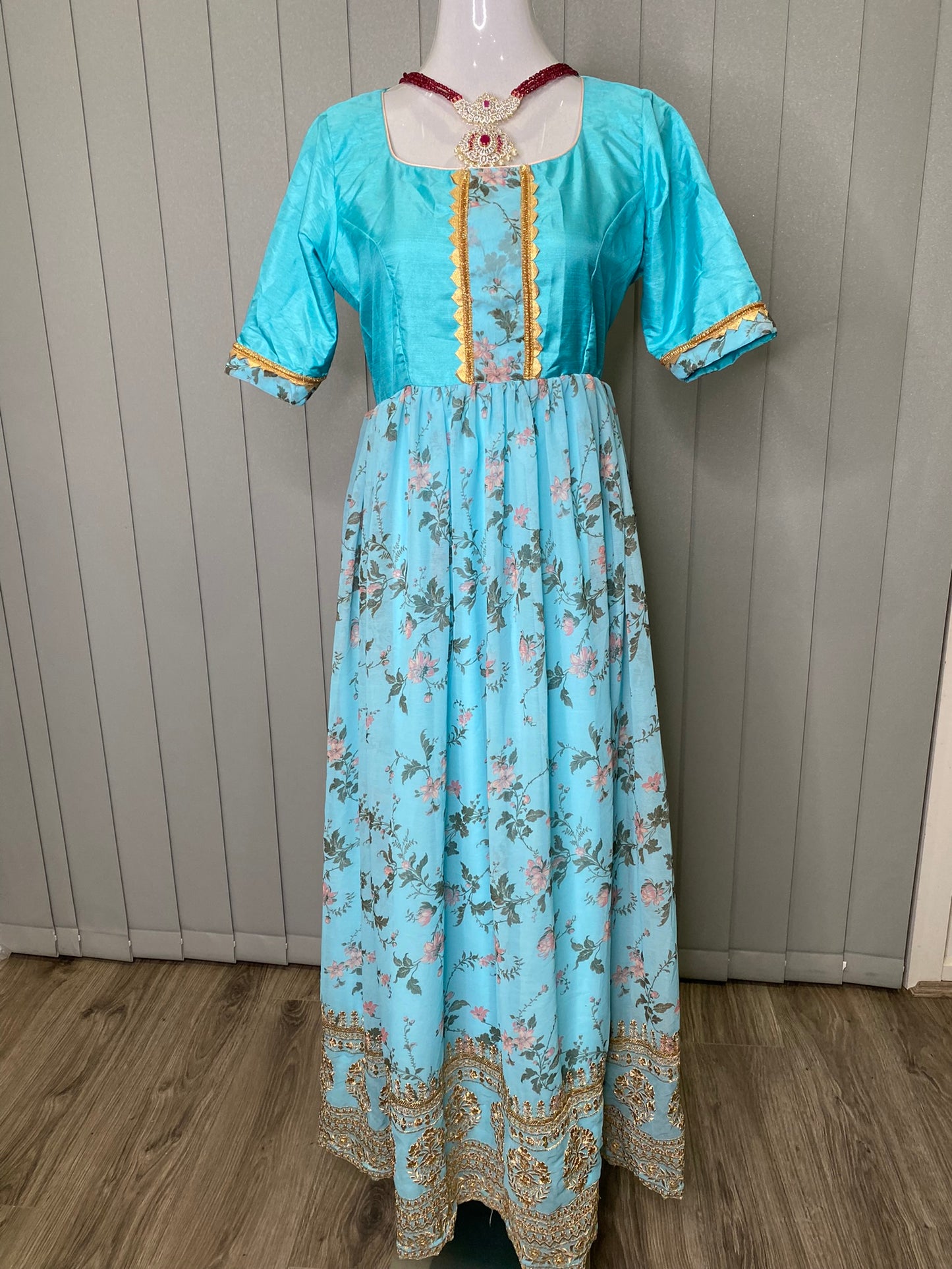 SKY BLUE GEORGETTE WORKED LONG DRESS
