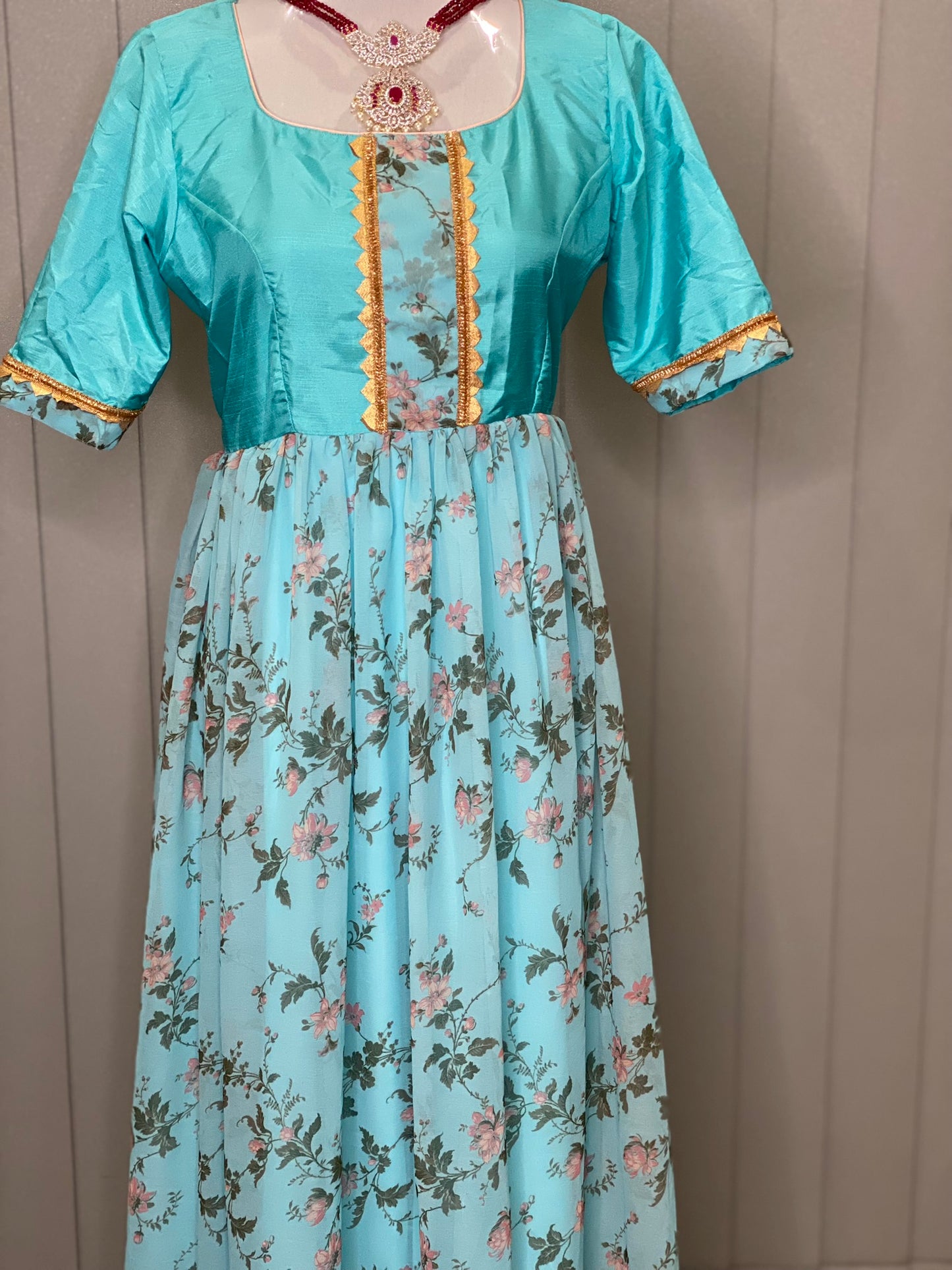 SKY BLUE GEORGETTE WORKED LONG DRESS
