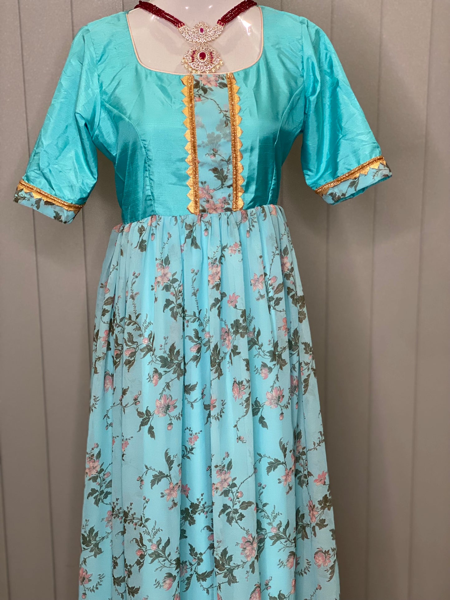 SKY BLUE GEORGETTE WORKED LONG DRESS