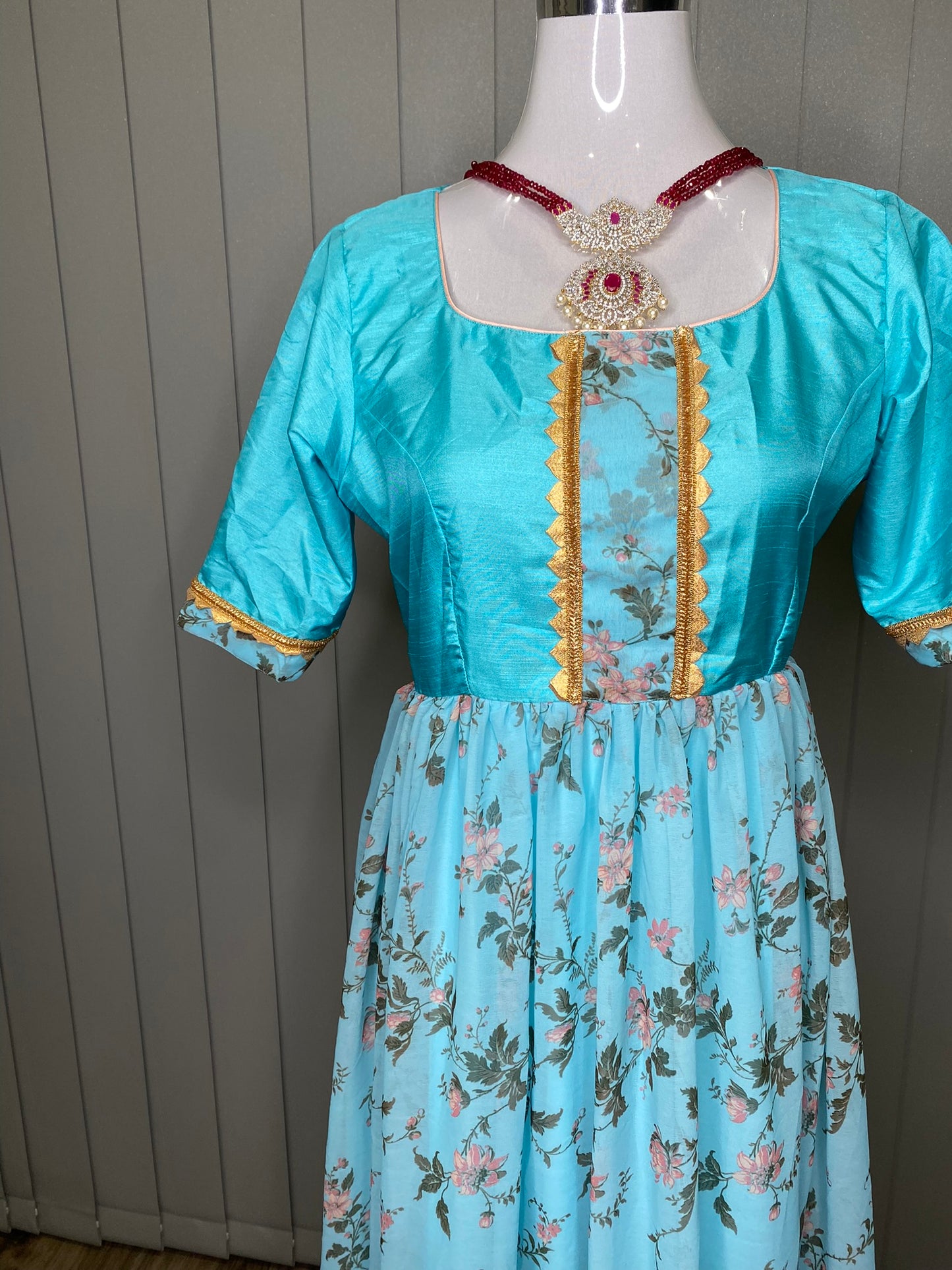 SKY BLUE GEORGETTE WORKED LONG DRESS
