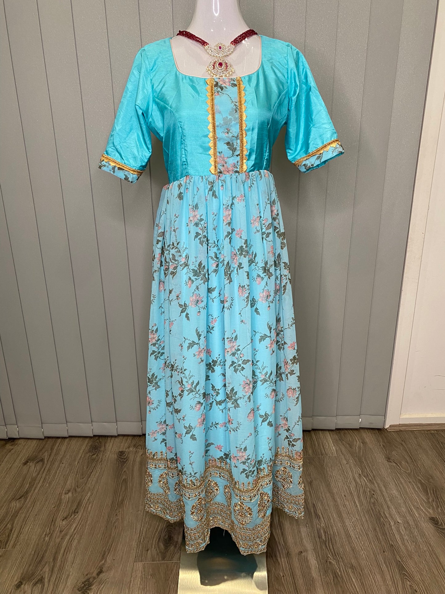 SKY BLUE GEORGETTE WORKED LONG DRESS