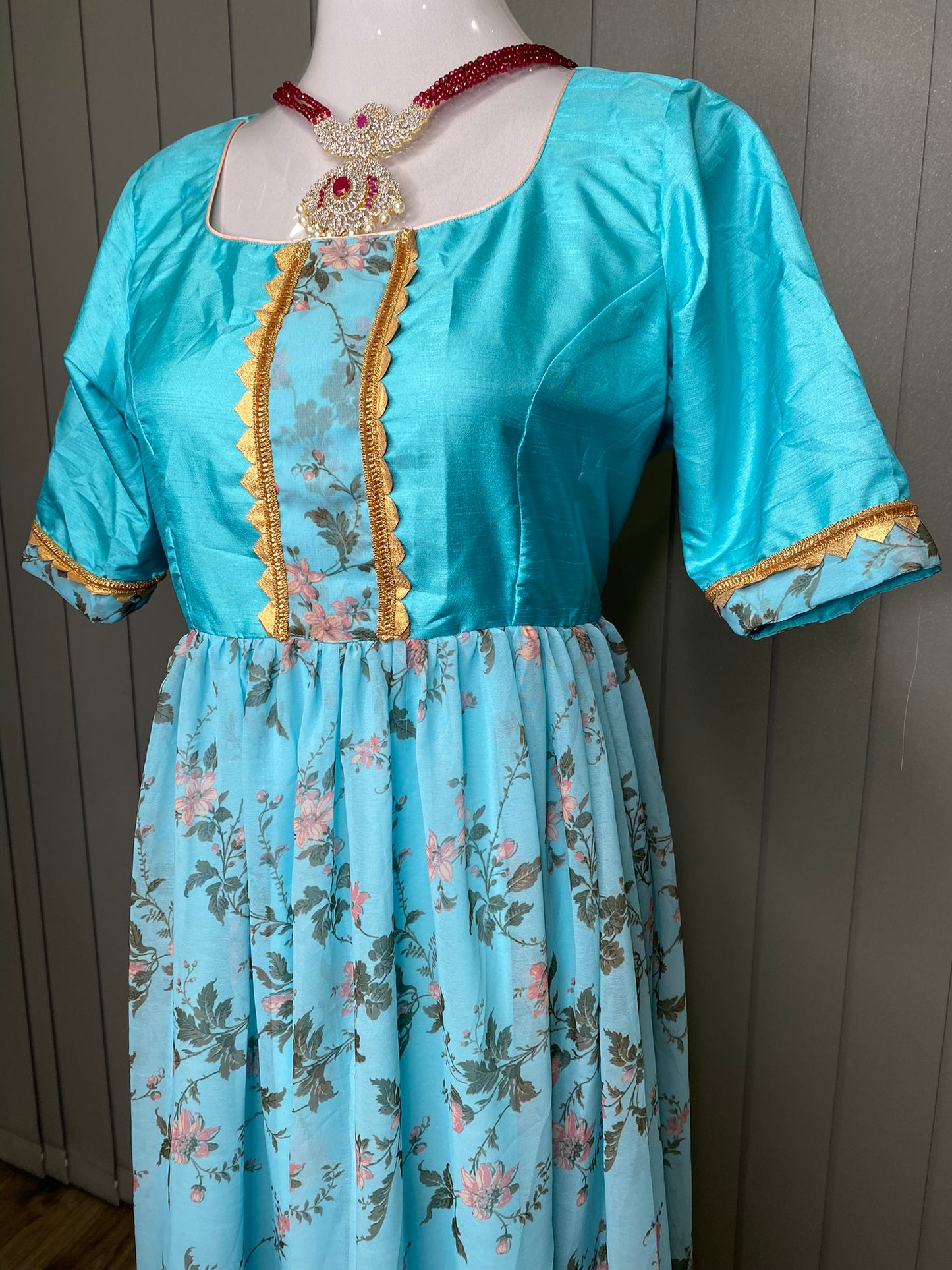 SKY BLUE GEORGETTE WORKED LONG DRESS