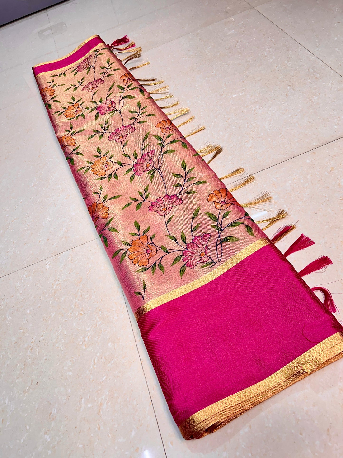 BANARASI PINK ZARI TISSUE SAREE