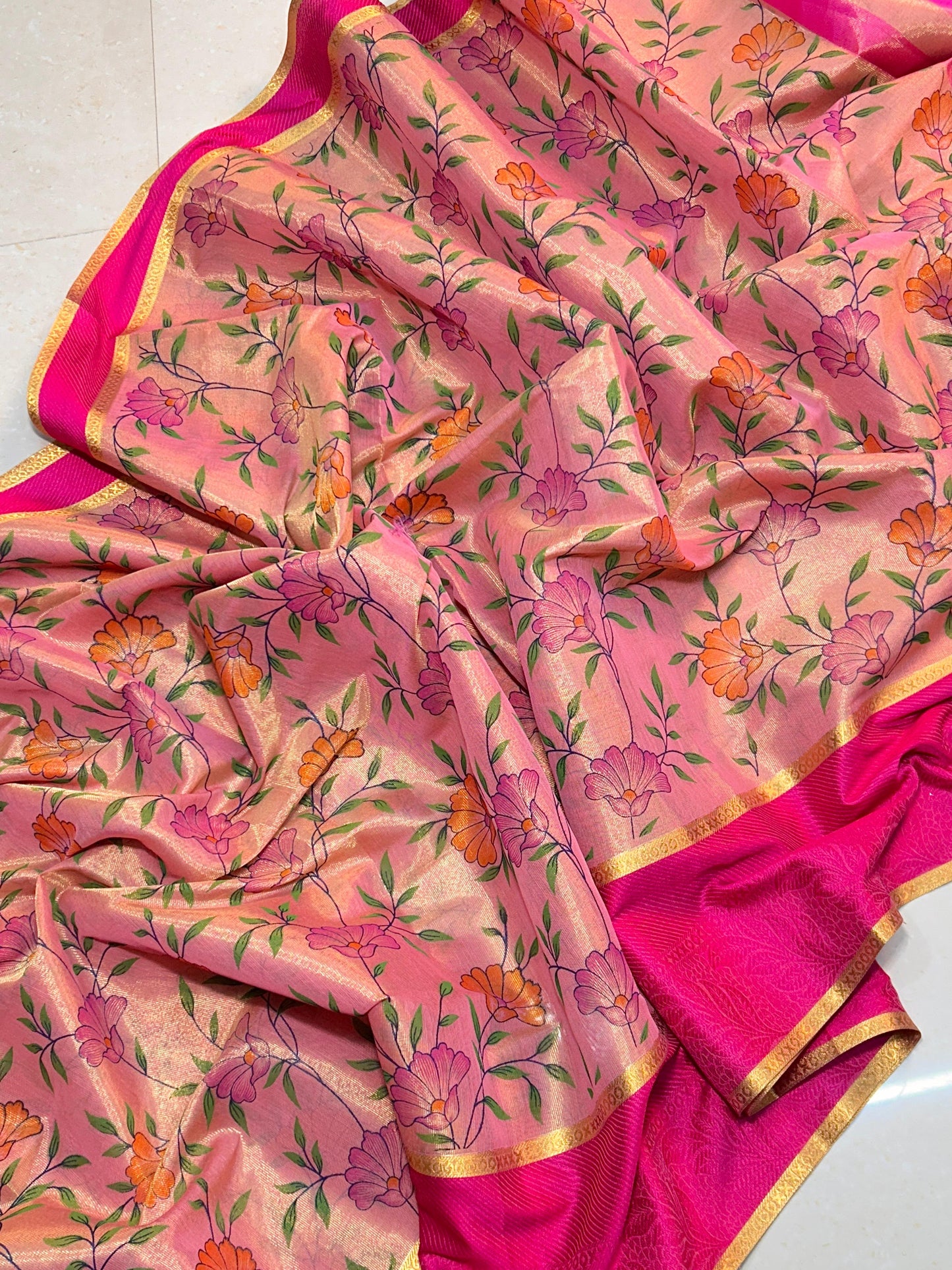 BANARASI PINK ZARI TISSUE SAREE