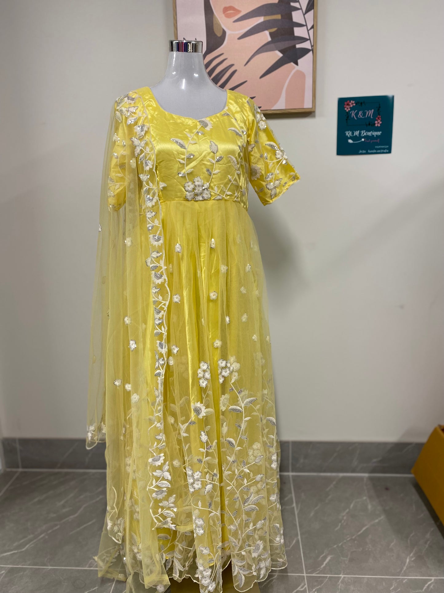 Designer Long Dress Lemon Yellow