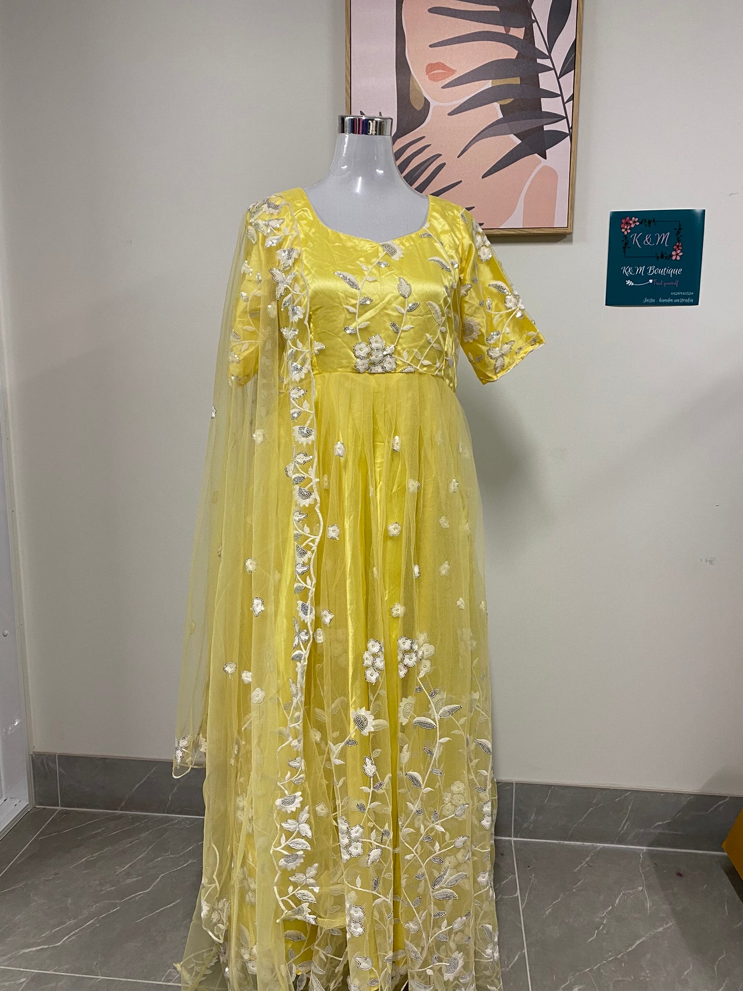 Designer Long Dress Lemon Yellow