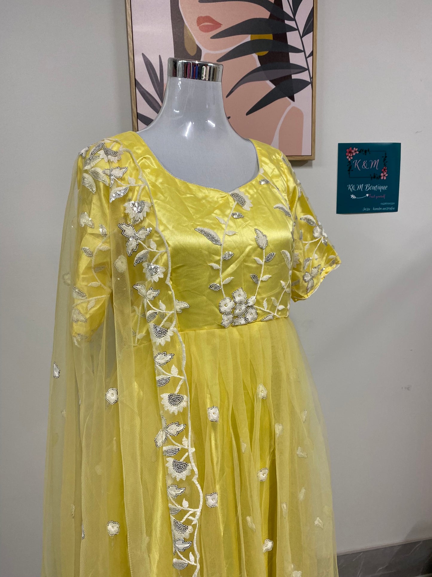 Designer Long Dress Lemon Yellow
