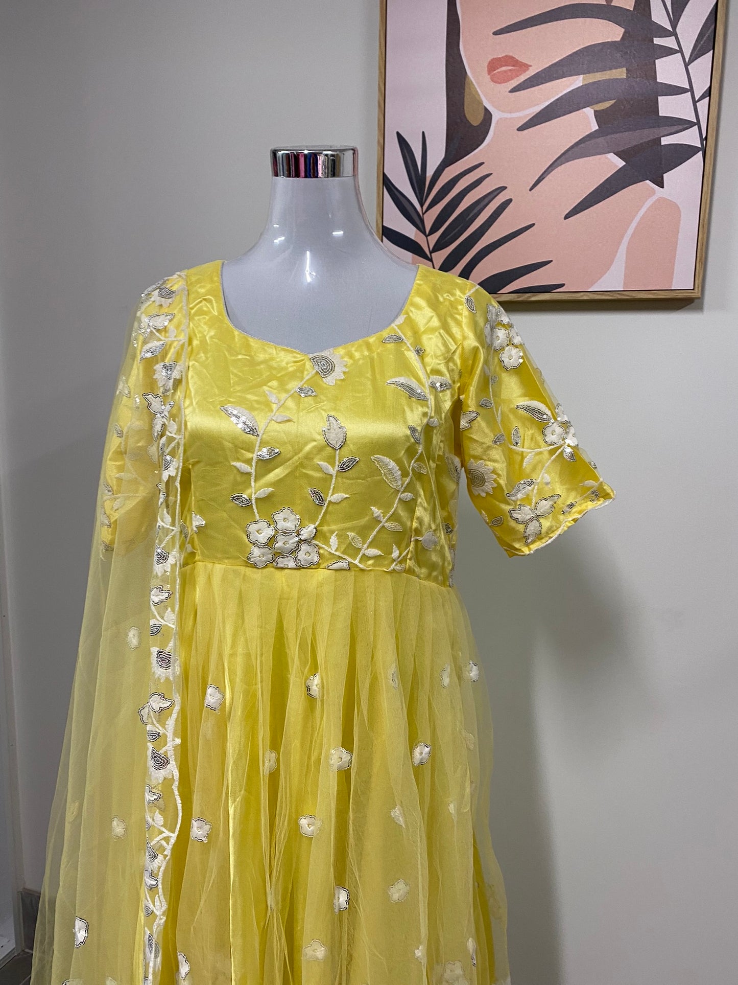 Designer Long Dress Lemon Yellow