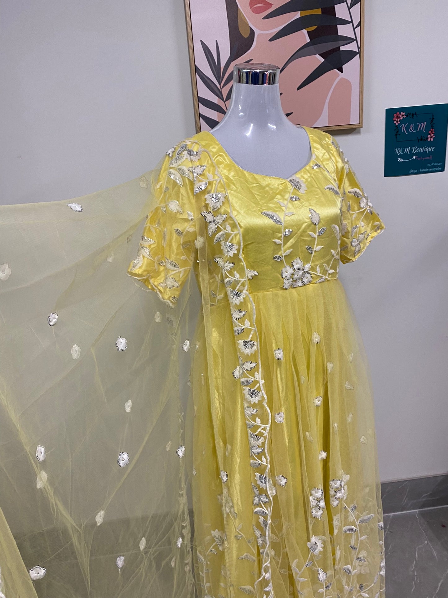 Designer Long Dress Lemon Yellow