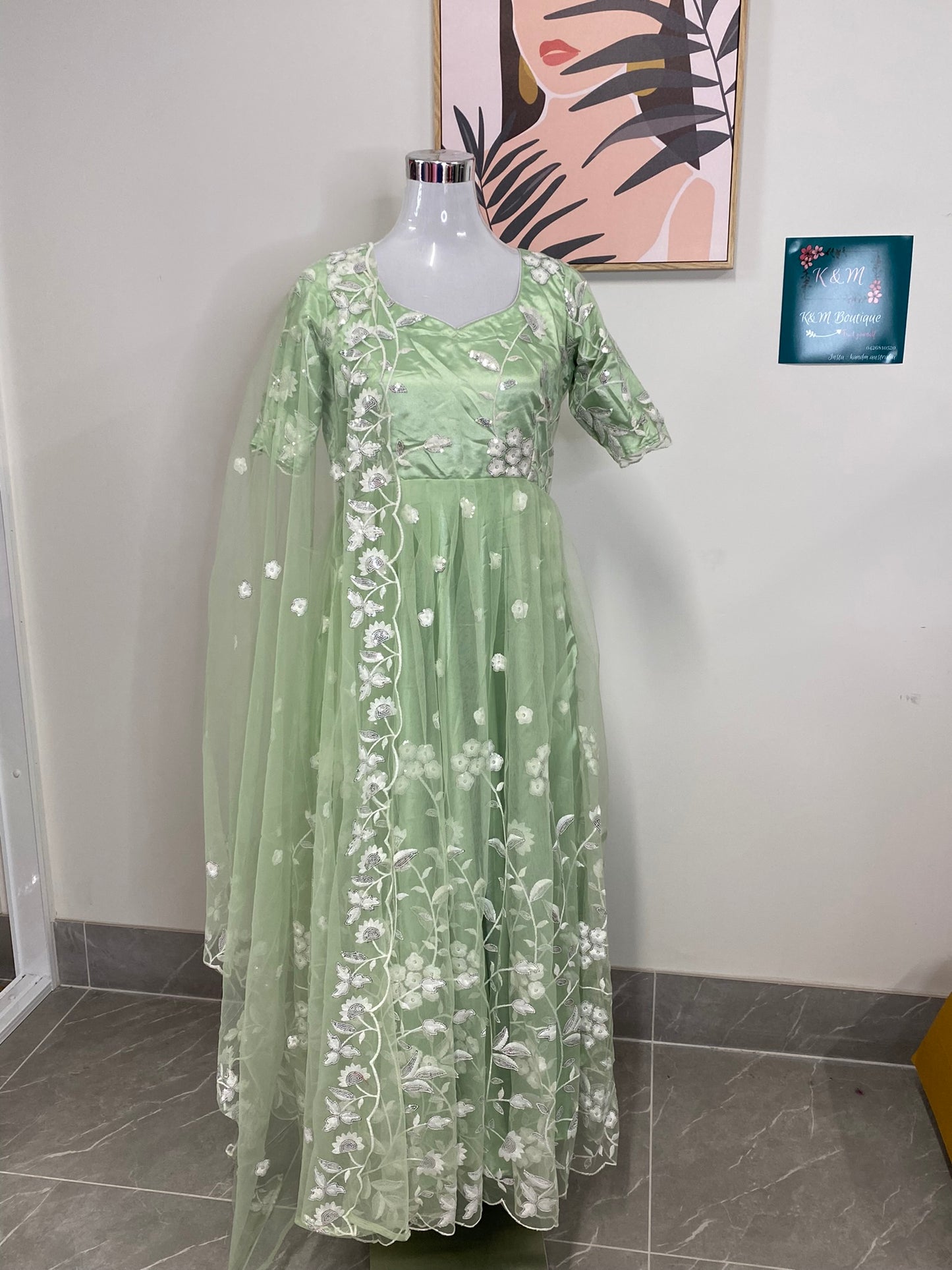 Designer Long Dress Green