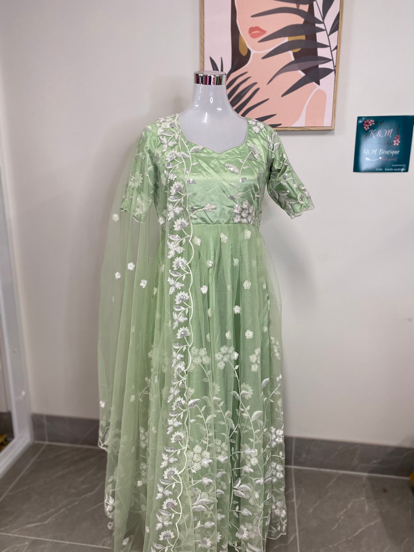 Designer Long Dress Green