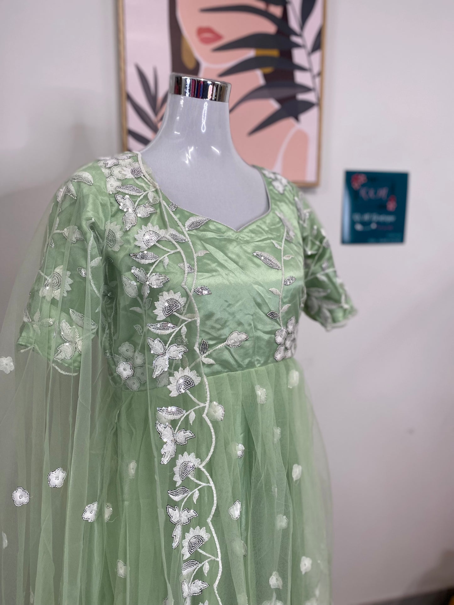Designer Long Dress Green