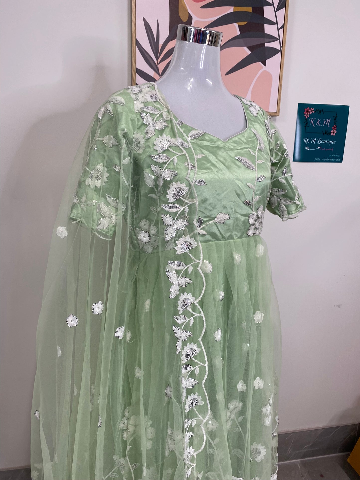 Designer Long Dress Green