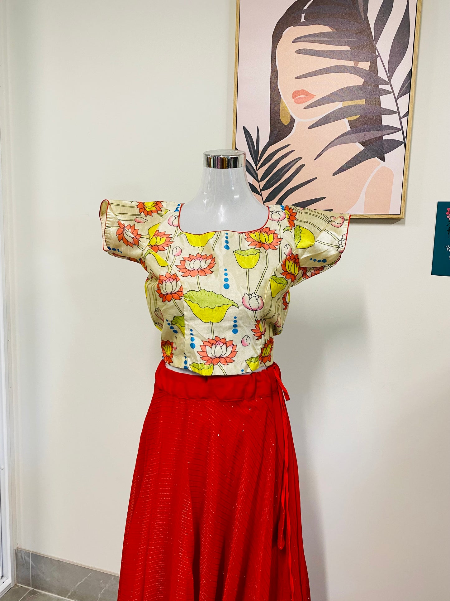 Georgette sequence lehanga croptop / Kalamkari blouse