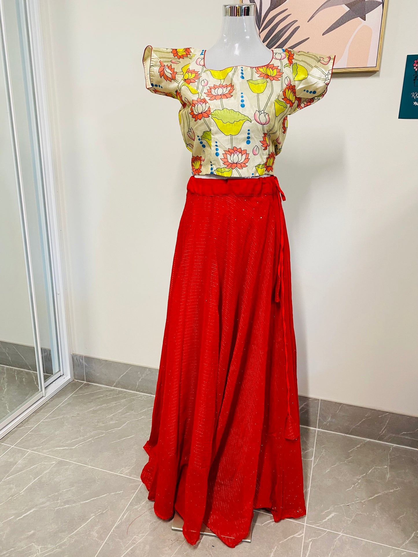 Georgette sequence lehanga croptop / Kalamkari blouse
