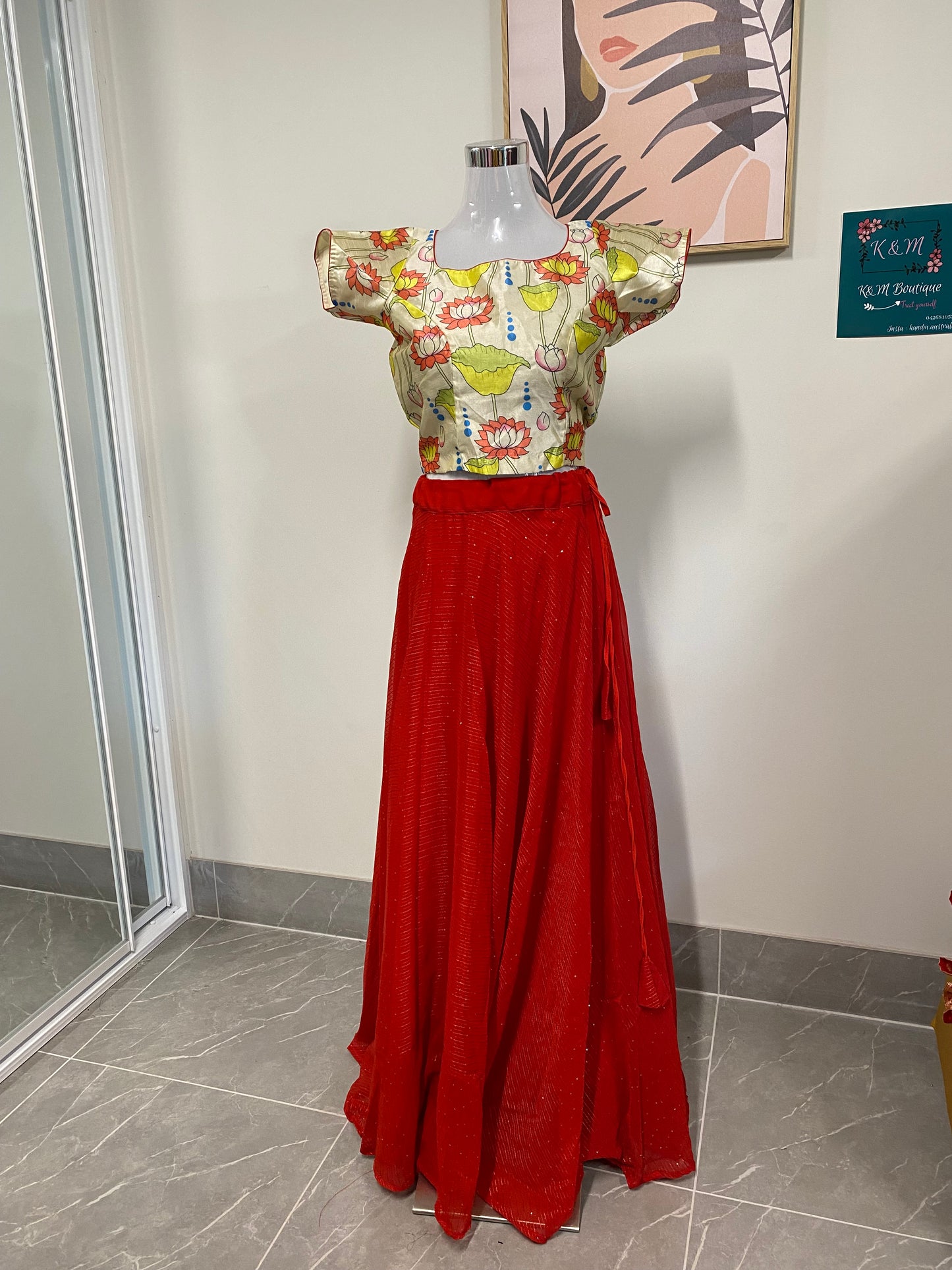 Georgette sequence lehanga croptop / Kalamkari blouse