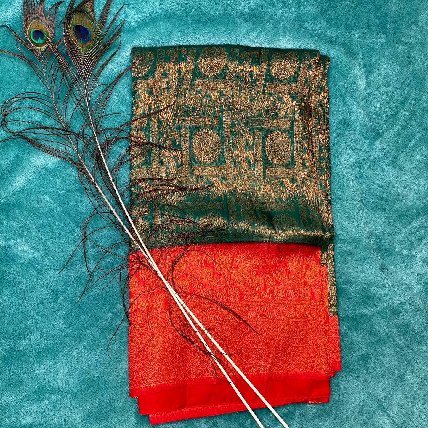 KUBERA SOFT SILK SAREE - GREEN WITH RED