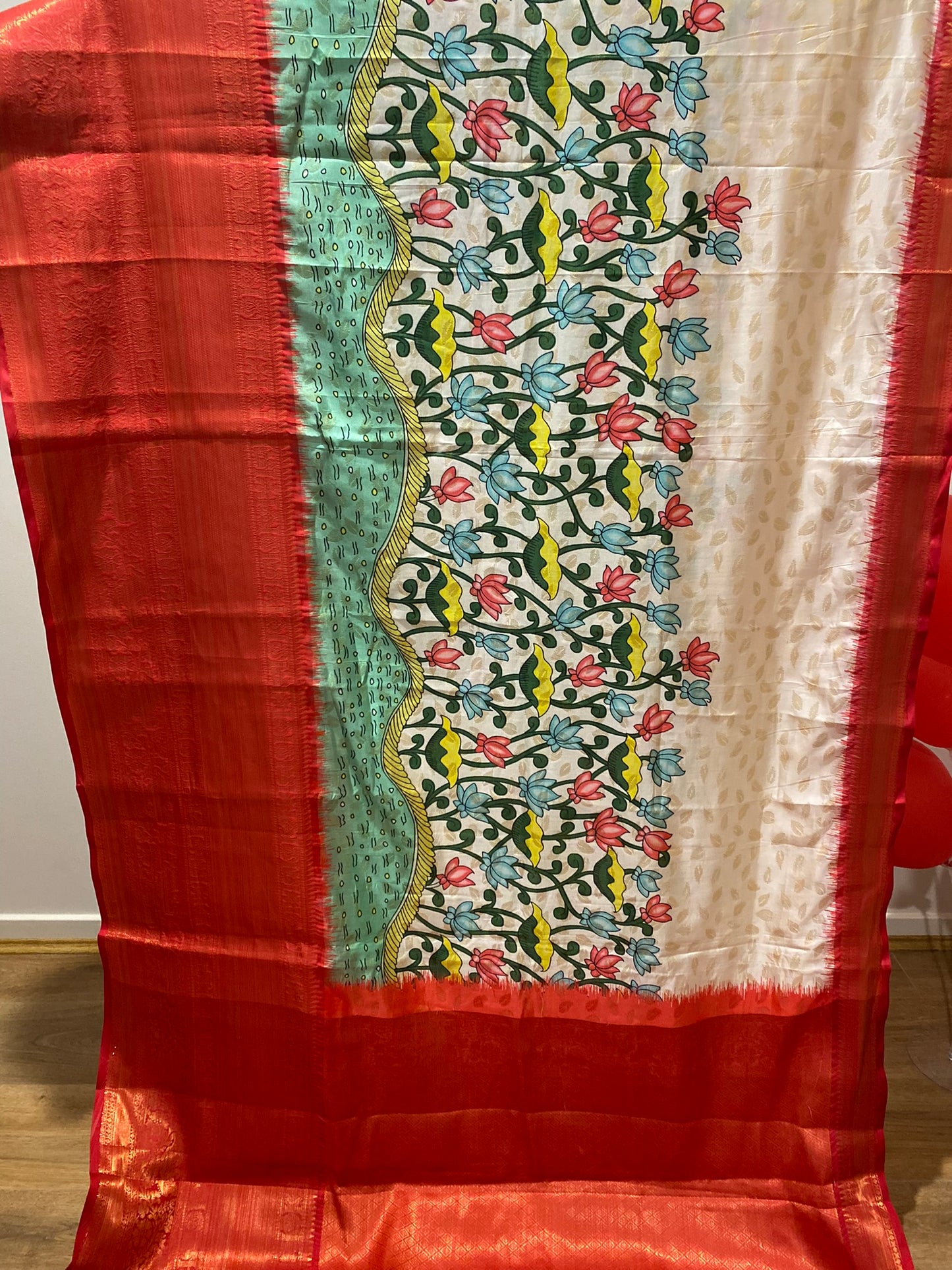 Pen Kalamkari Semi Banarasi Saree