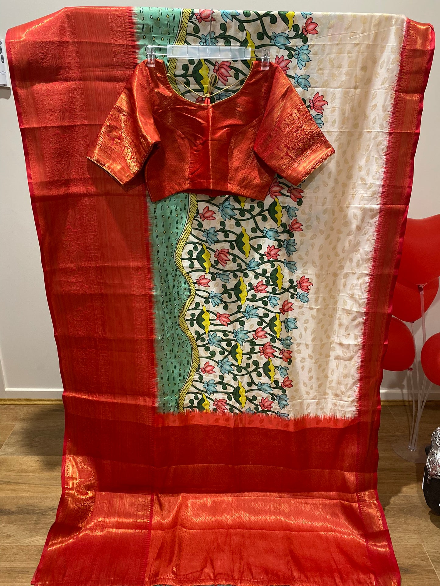 Pen Kalamkari Semi Banarasi Saree