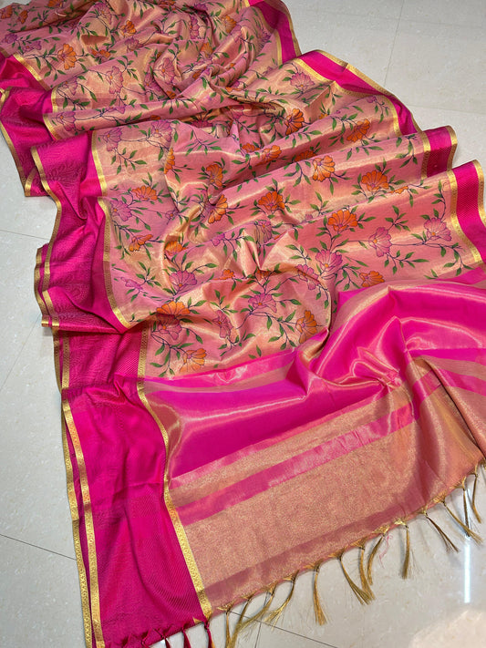 BANARASI PINK ZARI TISSUE SAREE